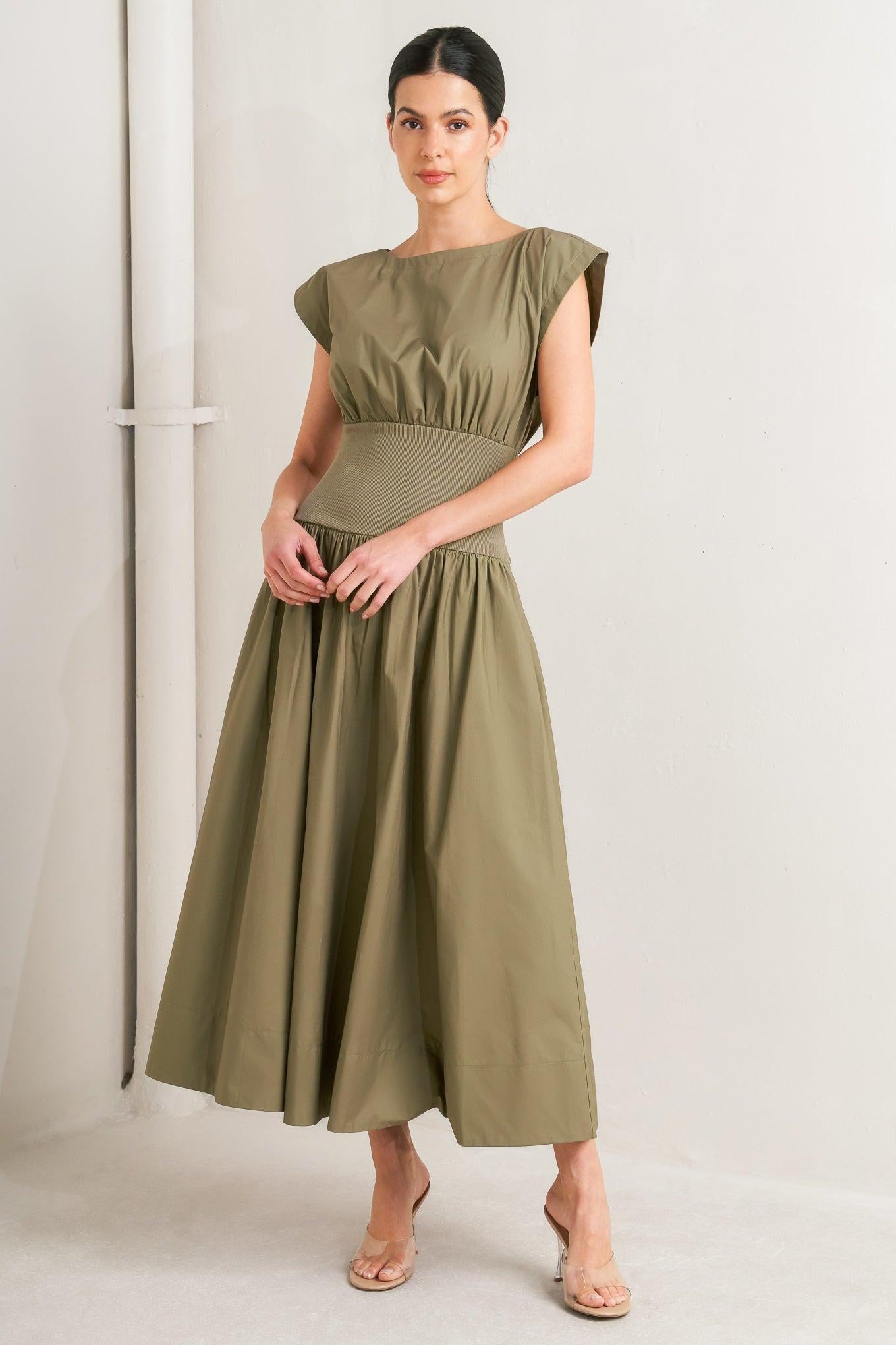 DREAMWEAVER ROMANTIC OLIVE WOVEN MIDI DRESS Flying Tomato