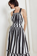 LUXE LINEAR STRIPED WOVEN MIDI DRESS Flying Tomato