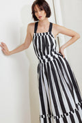 LUXE LINEAR STRIPED WOVEN MIDI DRESS Flying Tomato