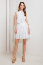 LEAF KISS WHITE WOVEN EYELET MINI DRESS Flying Tomato
