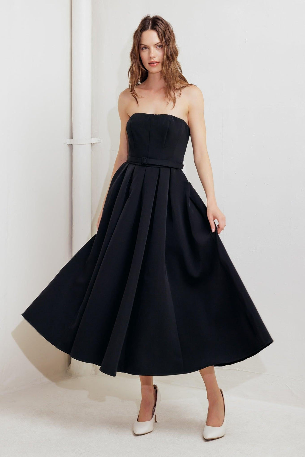 BLACK TIE MUSE WOVEN MIDI DRESS Flying Tomato