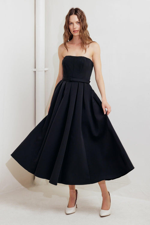 BLACK TIE MUSE WOVEN MIDI DRESS Flying Tomato