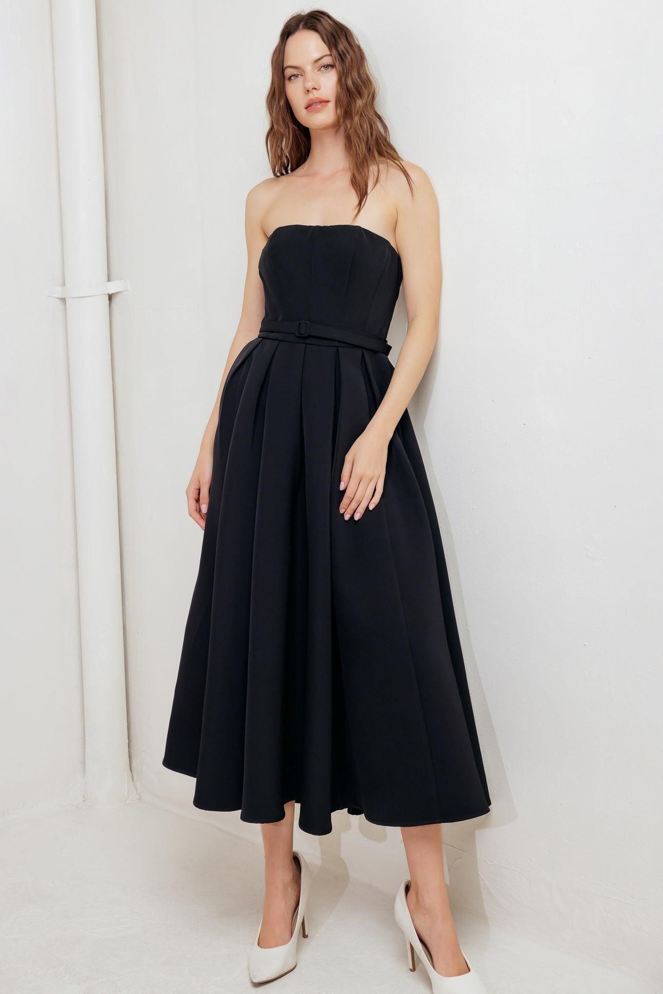BLACK TIE MUSE WOVEN MIDI DRESS Flying Tomato