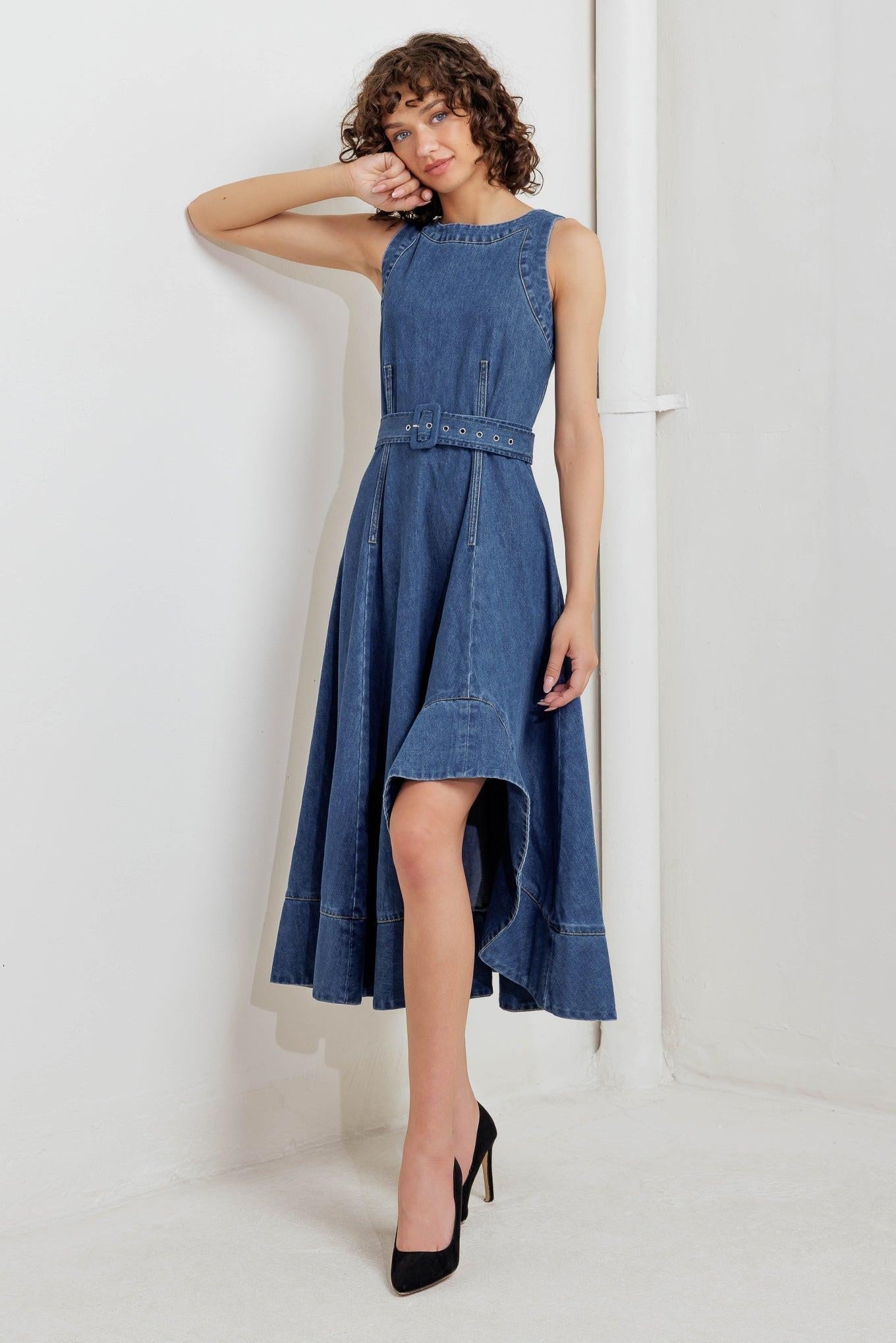 POET’S MUSE DENIM WOVEN MIDI DRESS Flying Tomato