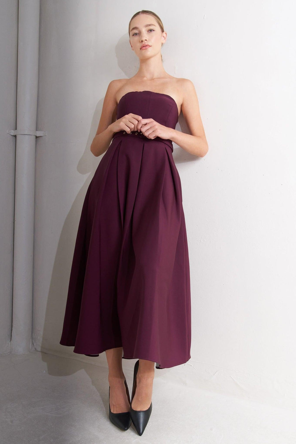 OPERA WINE WOVEN MIDI DRESS Flying Tomato