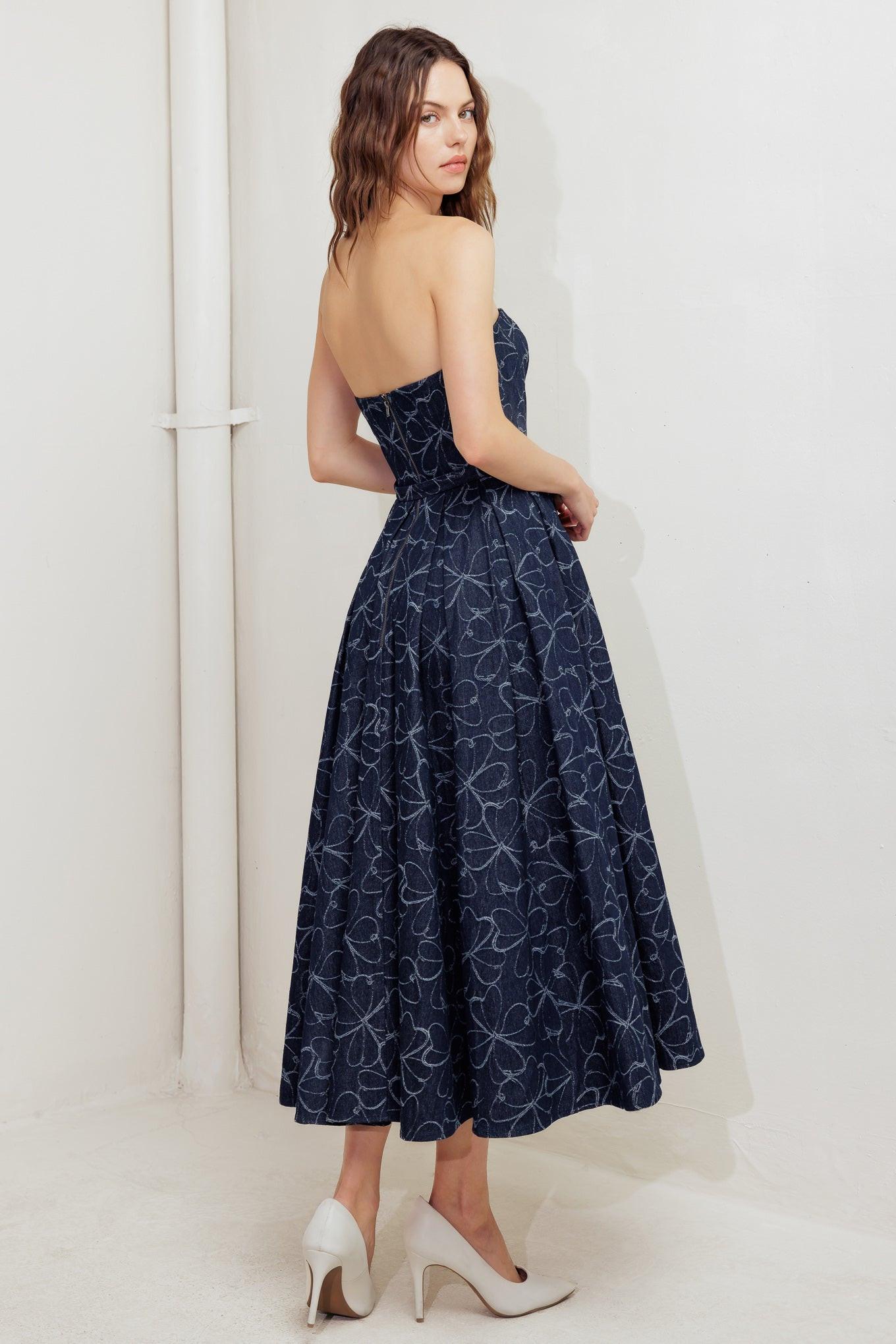 MOONDUST GARDEN DENIM MIDI DRESS Flying Tomato