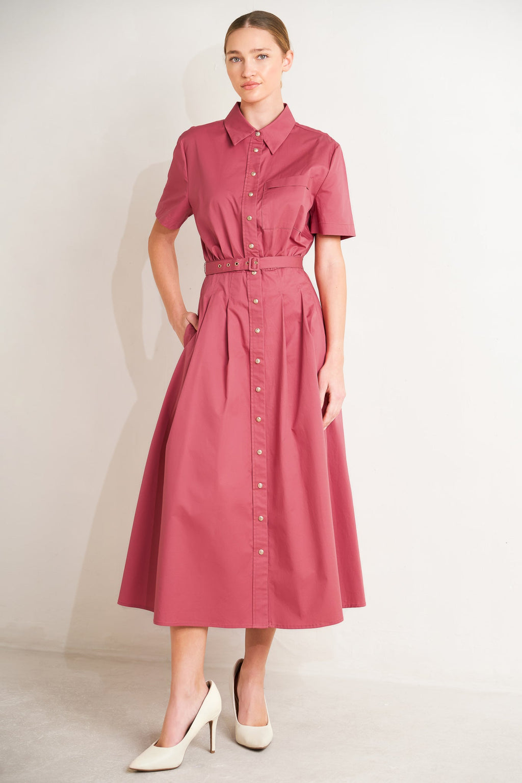 CINCHED COUTURE WOVEN MIDI DRESS Flying Tomato