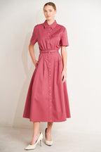 CINCHED COUTURE WOVEN MIDI DRESS Flying Tomato