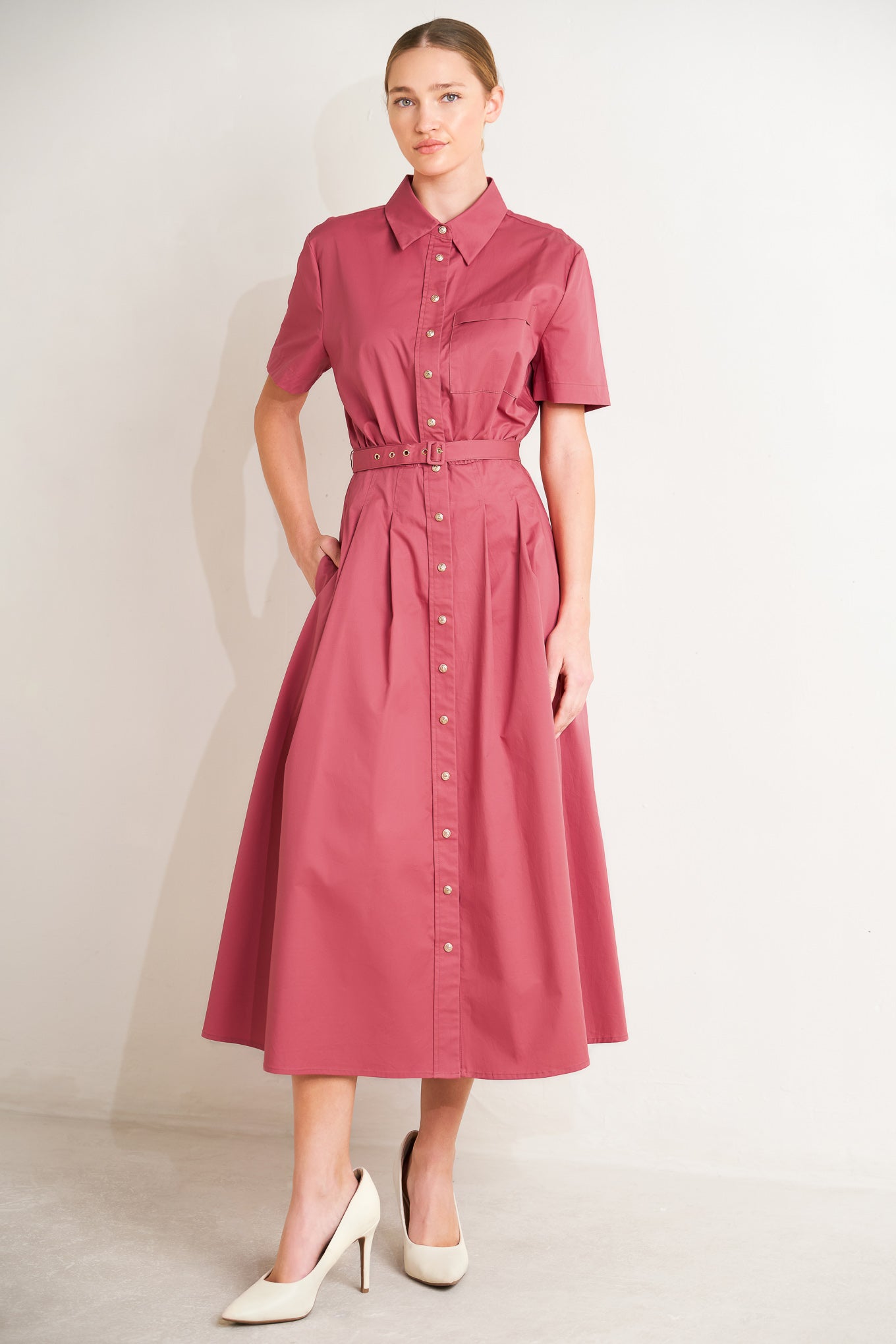 CINCHED COUTURE WOVEN MIDI DRESS Flying Tomato