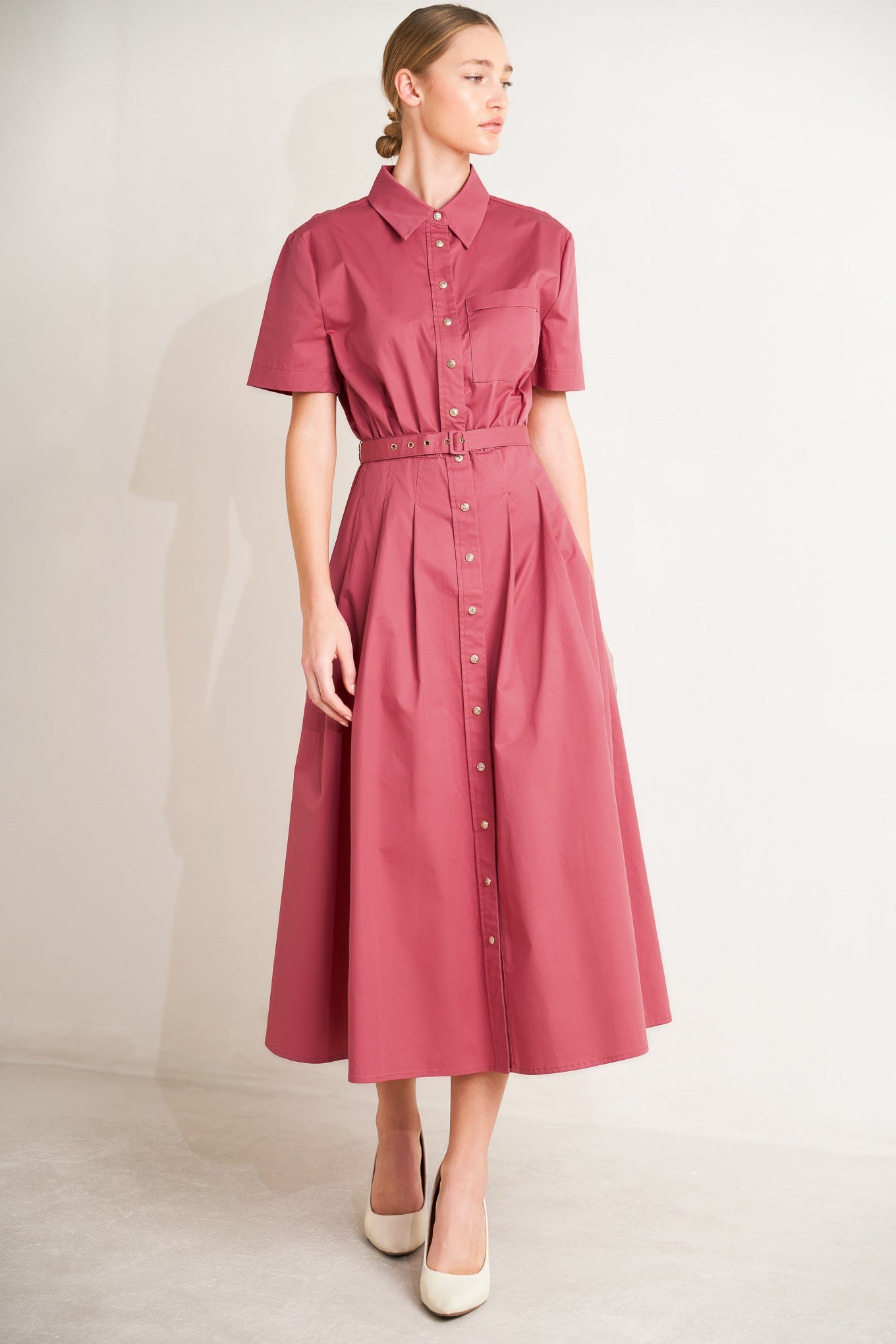 CINCHED COUTURE WOVEN MIDI DRESS Flying Tomato