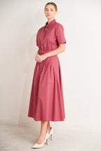 CINCHED COUTURE WOVEN MIDI DRESS Flying Tomato