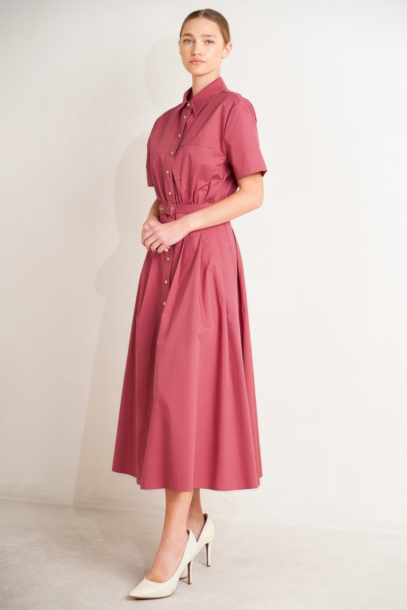 CINCHED COUTURE WOVEN MIDI DRESS Flying Tomato