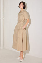 CINCHED COUTURE WOVEN MIDI DRESS Flying Tomato