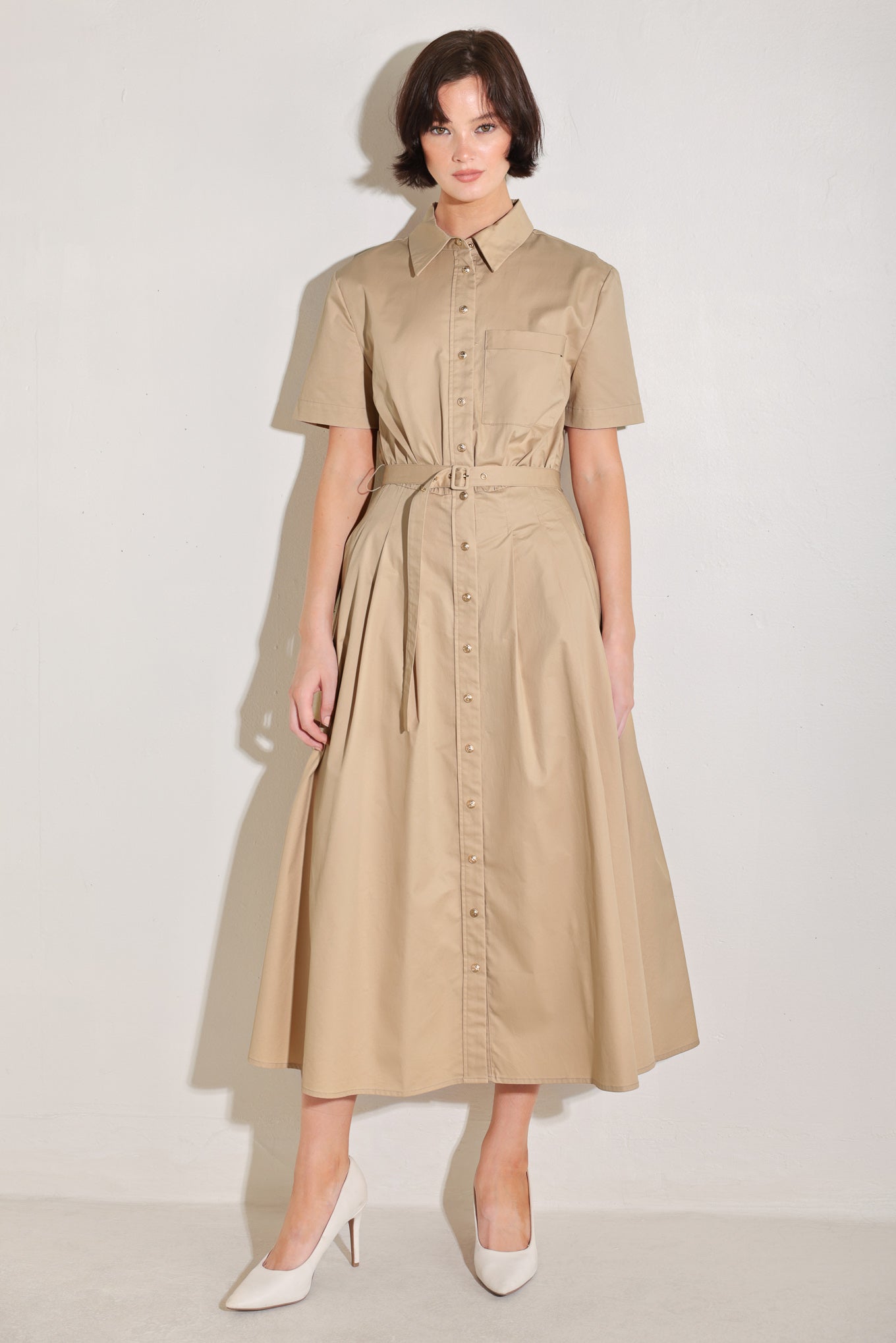 CINCHED COUTURE WOVEN MIDI DRESS Flying Tomato