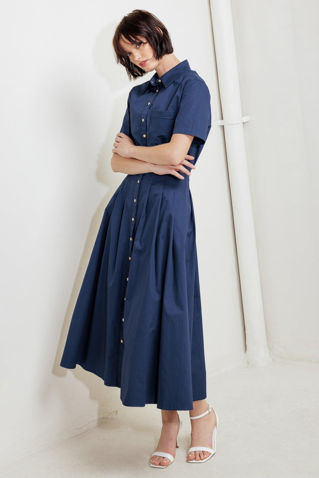 CINCHED COUTURE WOVEN MIDI DRESS Flying Tomato