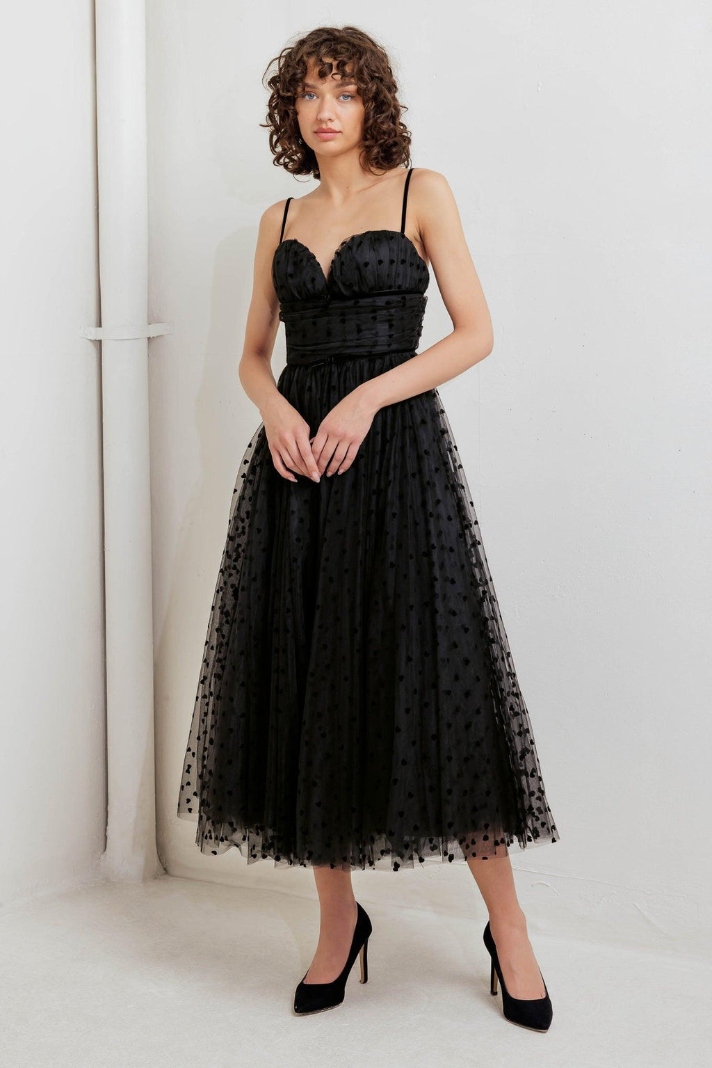 HEART DOT BALLET TULLE MIDI DRESS Flying Tomato