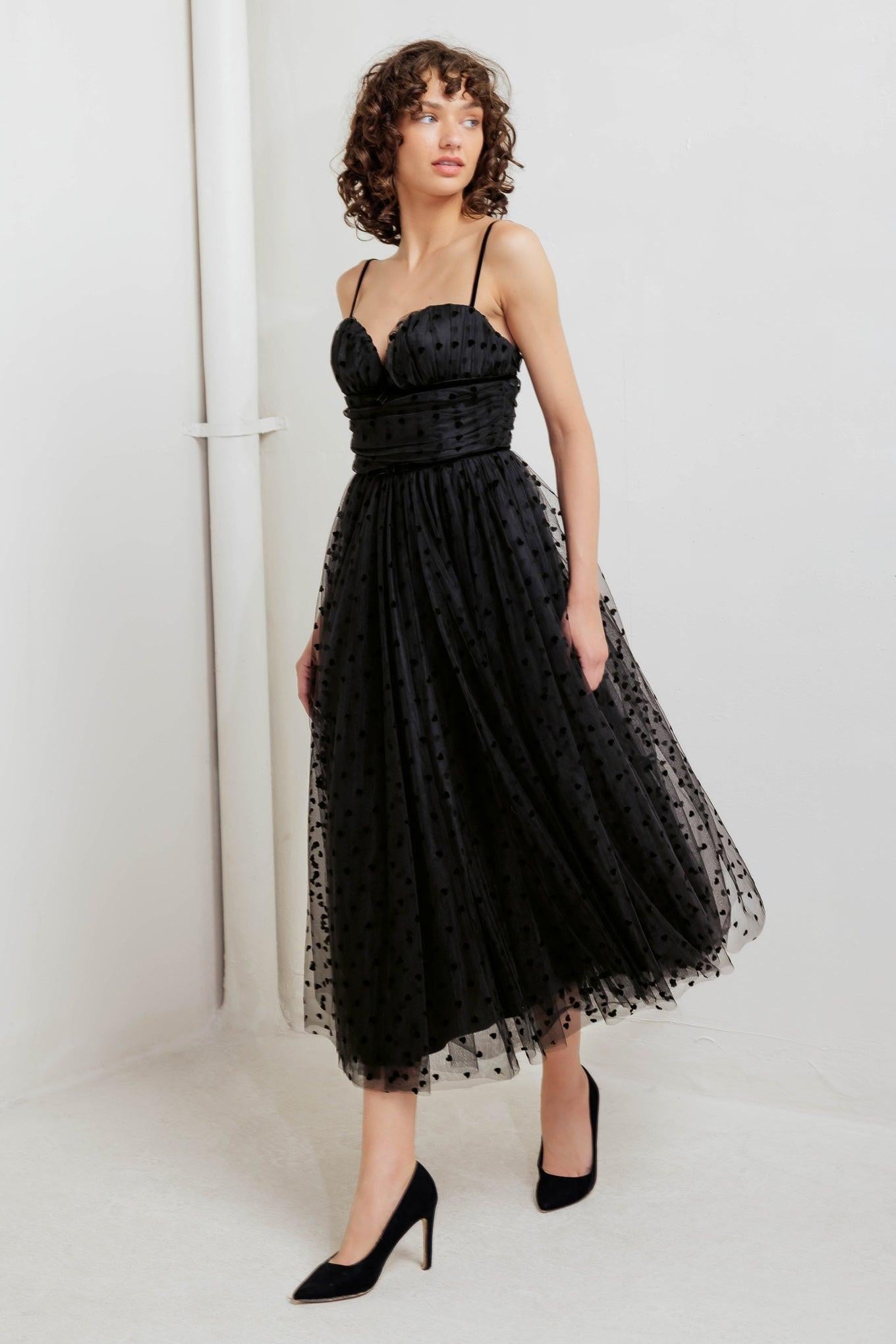 HEART DOT BALLET TULLE MIDI DRESS Flying Tomato