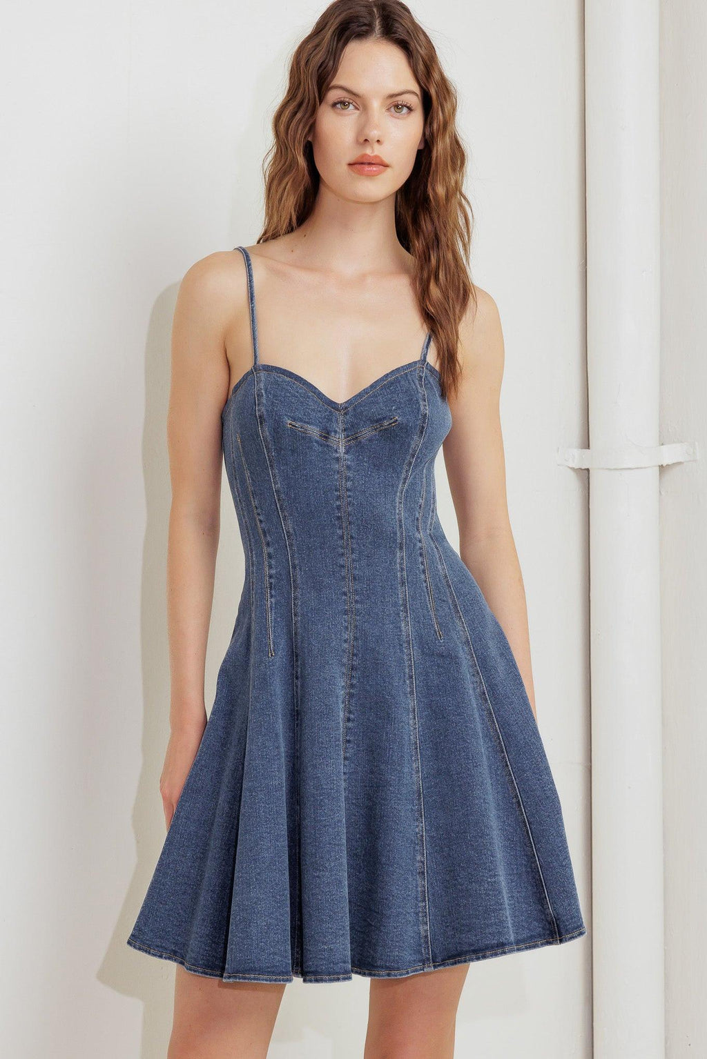 WEEKEND COMMAND DENIM MINI DRESS Flying Tomato