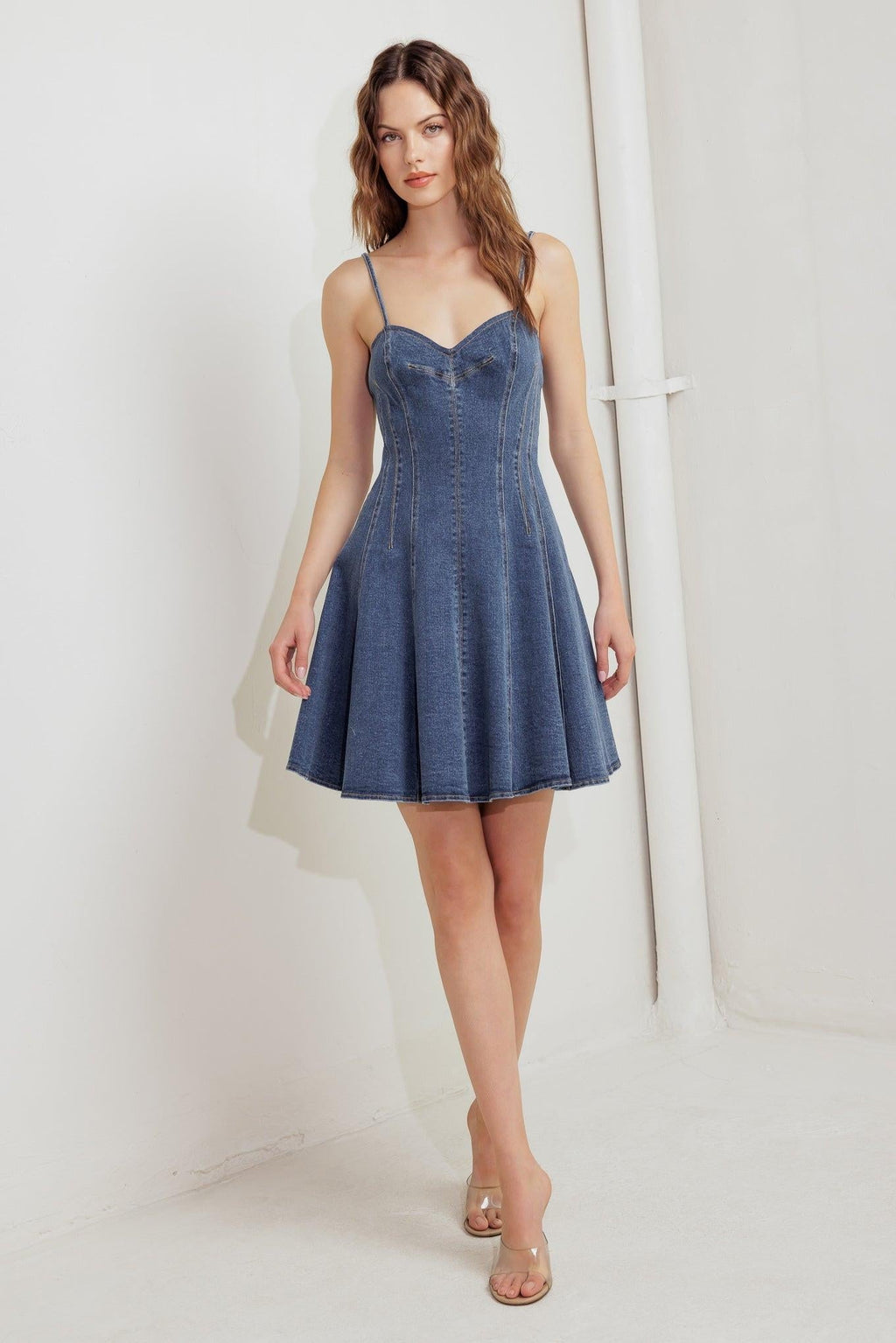 WEEKEND COMMAND DENIM MINI DRESS Flying Tomato