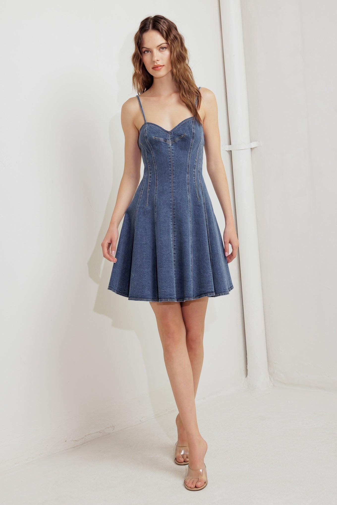 WEEKEND COMMAND DENIM MINI DRESS Flying Tomato