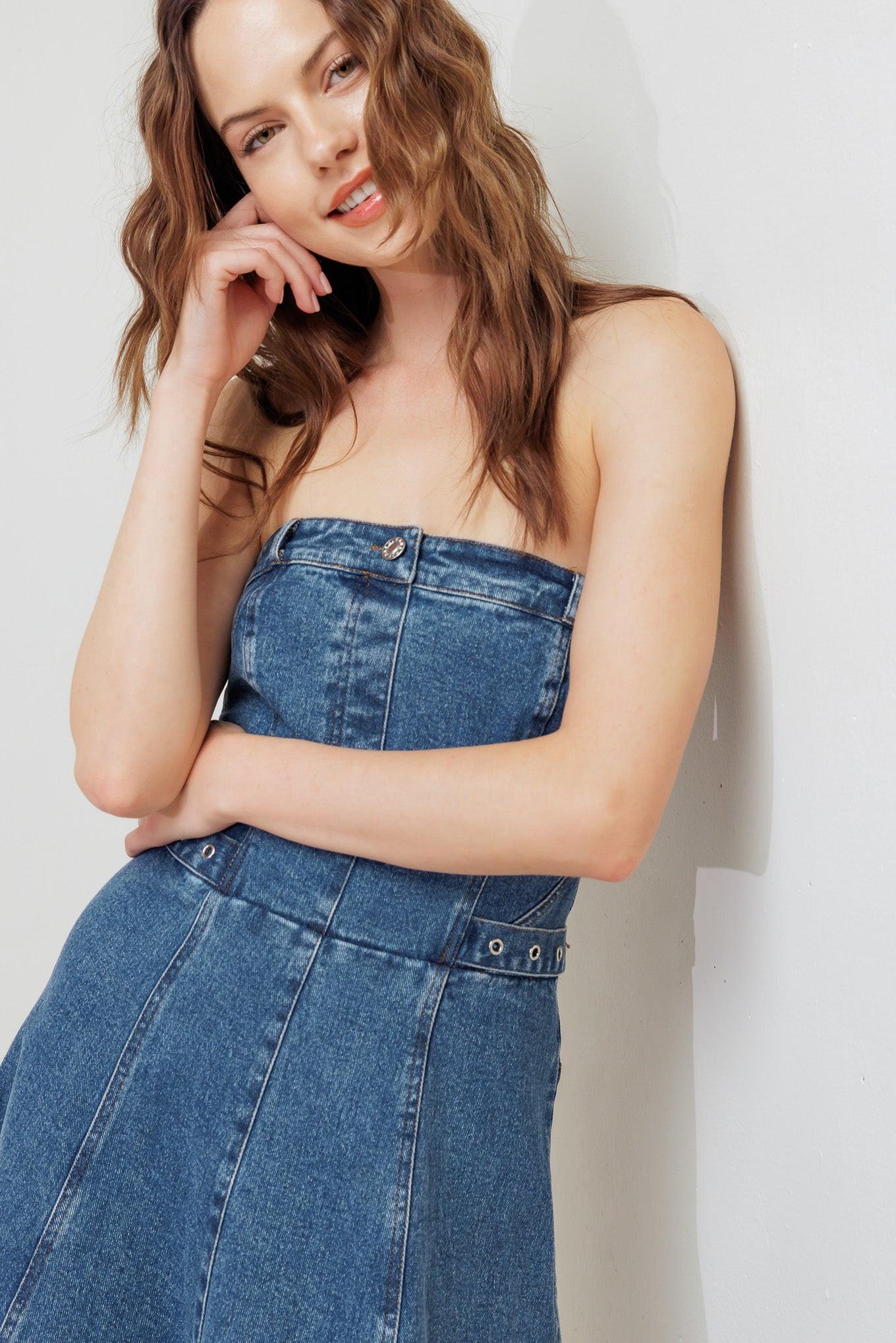 MIDNIGHT STRUCTURE DENIM MIDI DRESS Flying Tomato