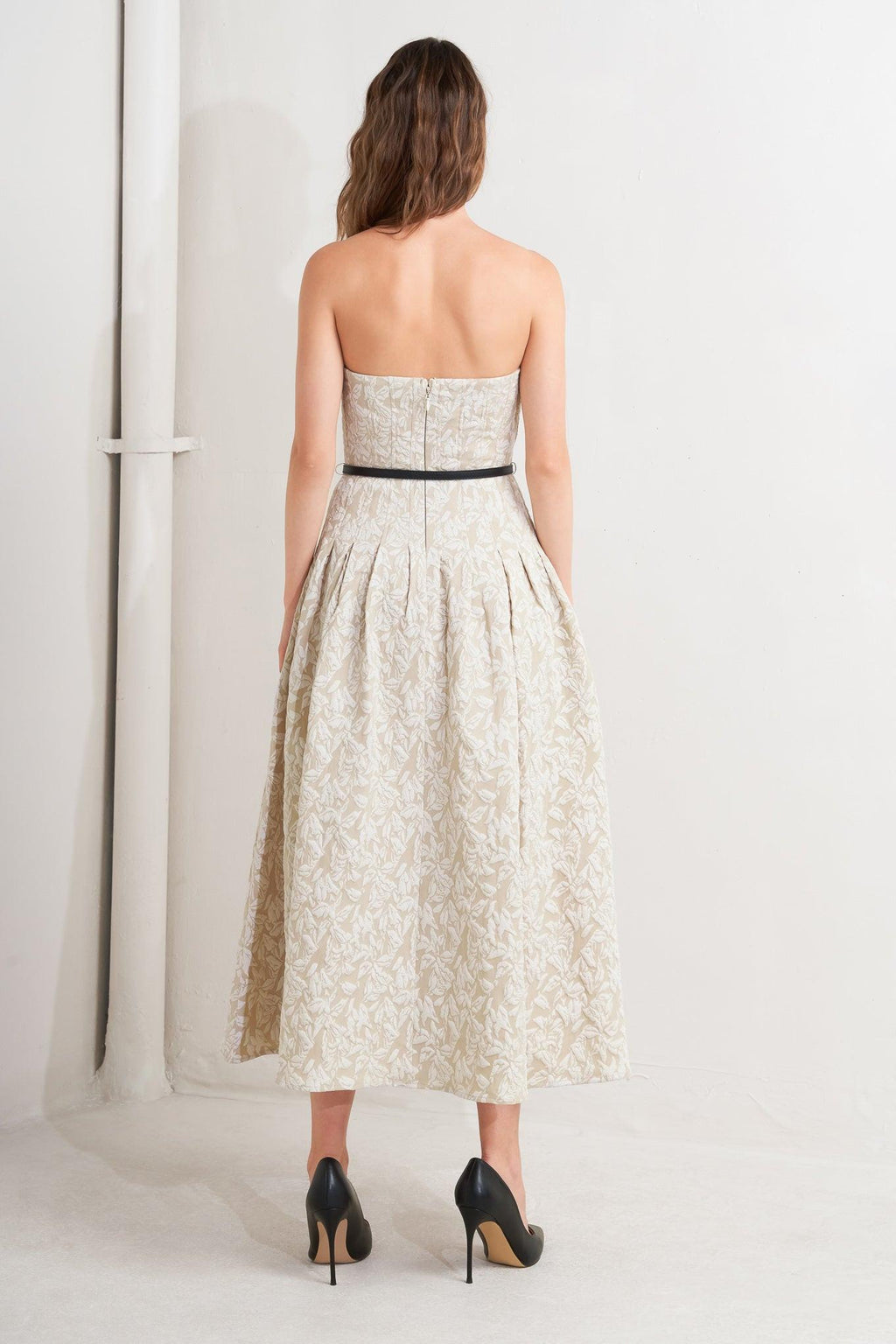 WHISPER LEAF WOVEN MIDI DRESS Flying Tomato
