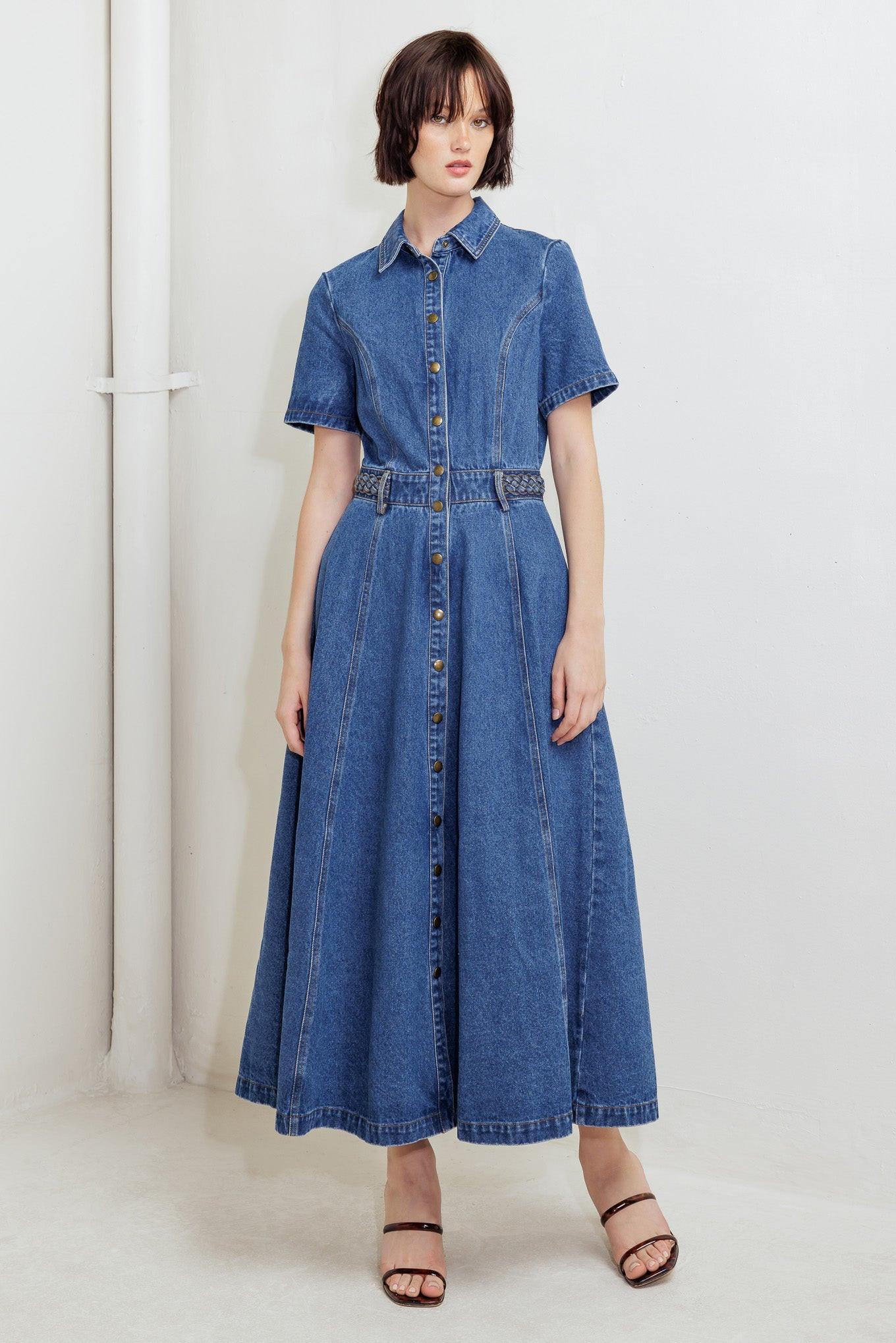 HIDDEN SMILE DENIM MIDI RESS Flying Tomato