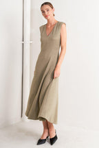 SOPHISTICATED SIMPLICITY WOVEN KNIT MIDI DRESS Flying Tomato