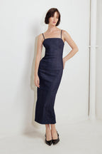 QUIET CURVE DARK DENIM MIDI DRESS Flying Tomato