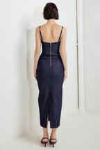 QUIET CURVE DARK DENIM MIDI DRESS Flying Tomato
