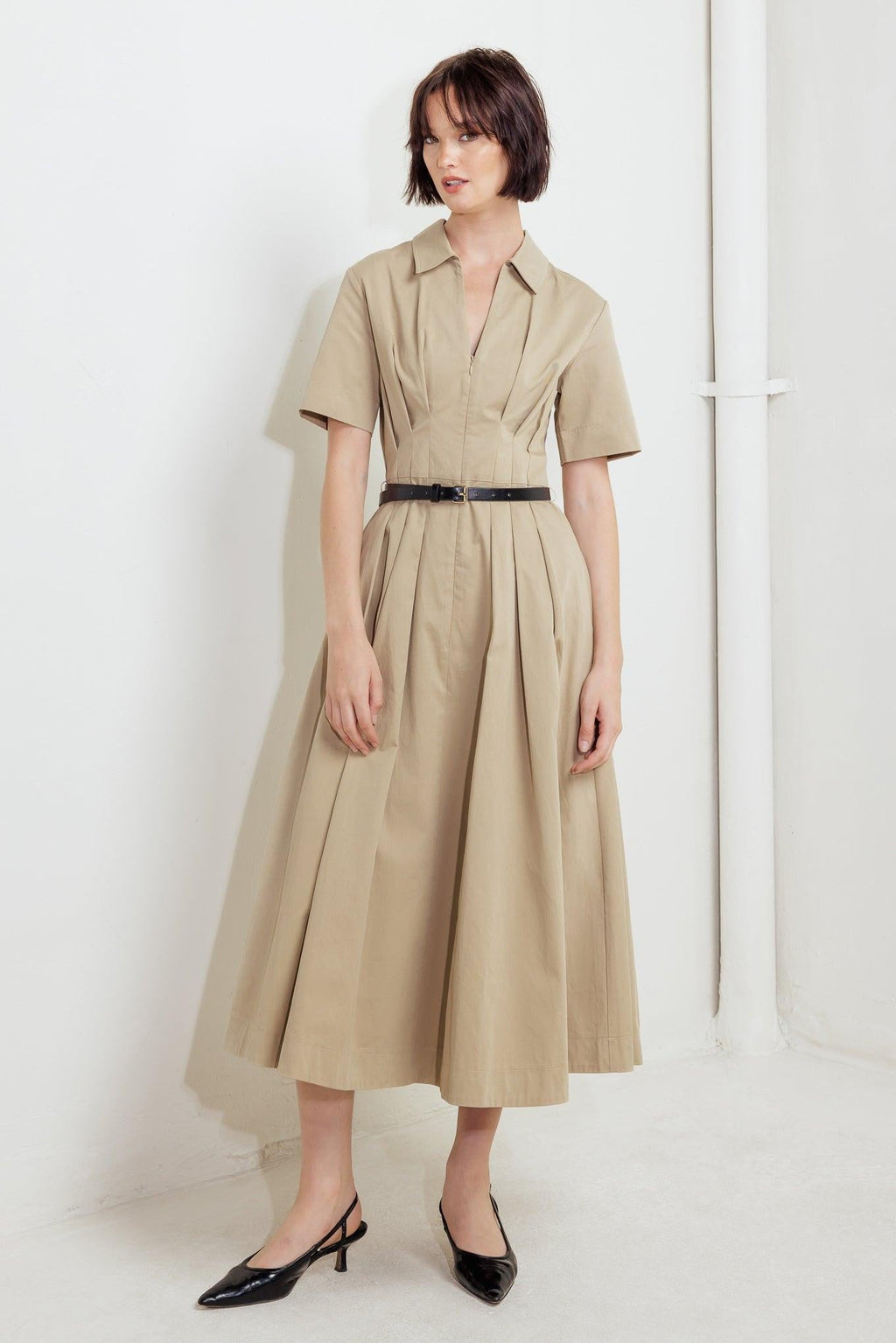 QUIET ROMANCE TAN WOVEN MIDI DRESS Flying Tomato