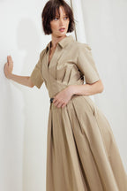QUIET ROMANCE TAN WOVEN MIDI DRESS Flying Tomato
