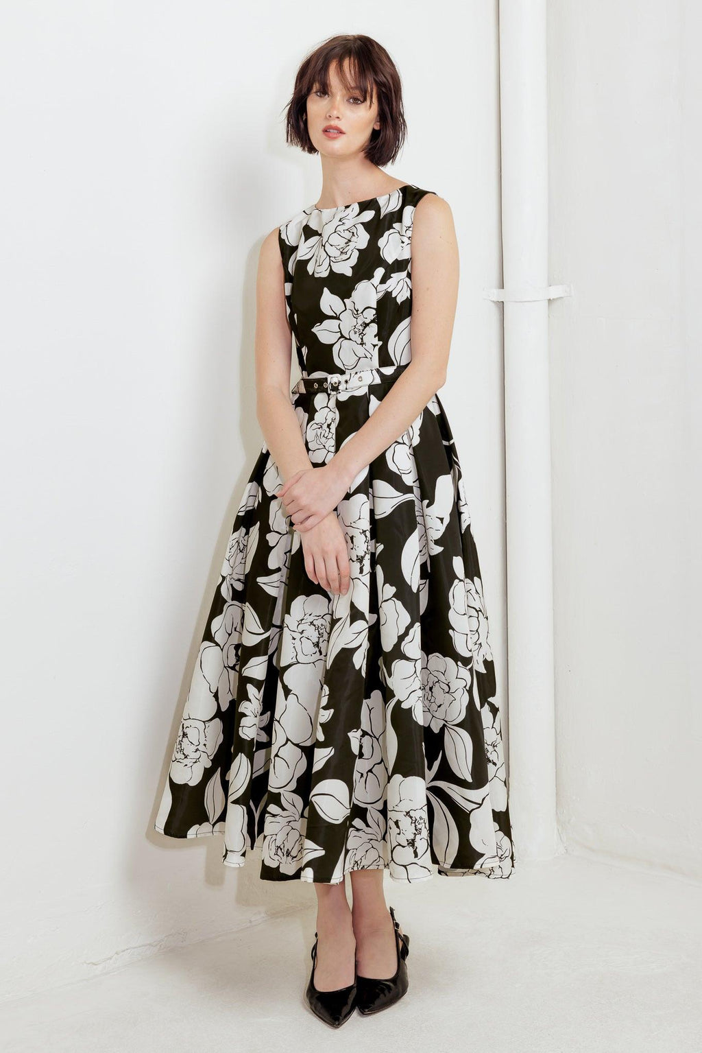 SILENT HEART BLACK WOVEN MIDI DRESS Flying Tomato