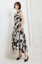 SILENT HEART BLACK WOVEN MIDI DRESS Flying Tomato