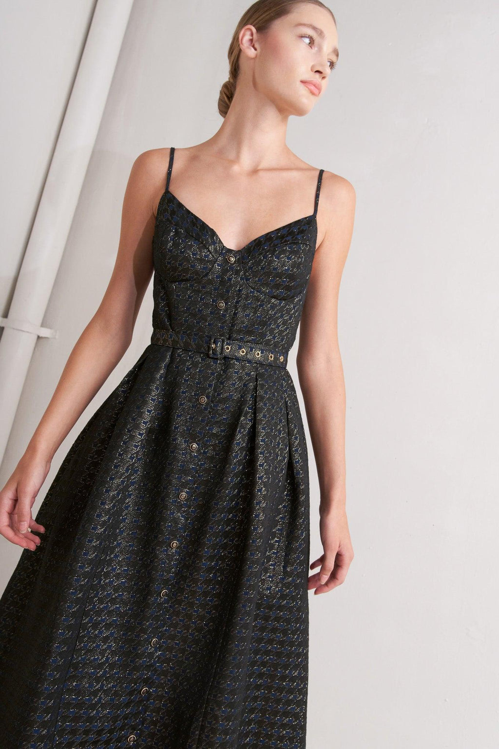 NOIR TAPESTRY WOVEN MIDI DRESS Flying Tomato