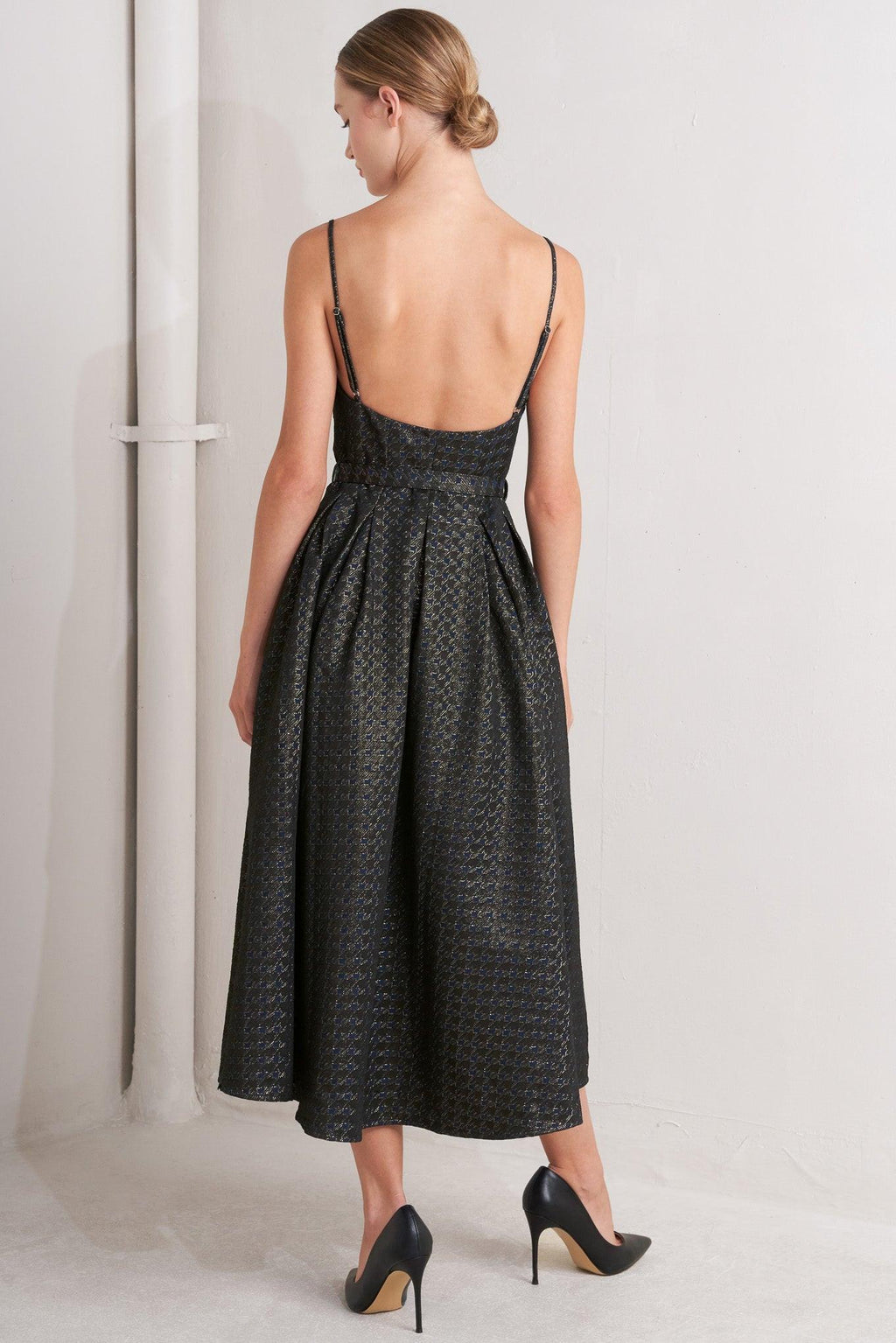 NOIR TAPESTRY WOVEN MIDI DRESS Flying Tomato