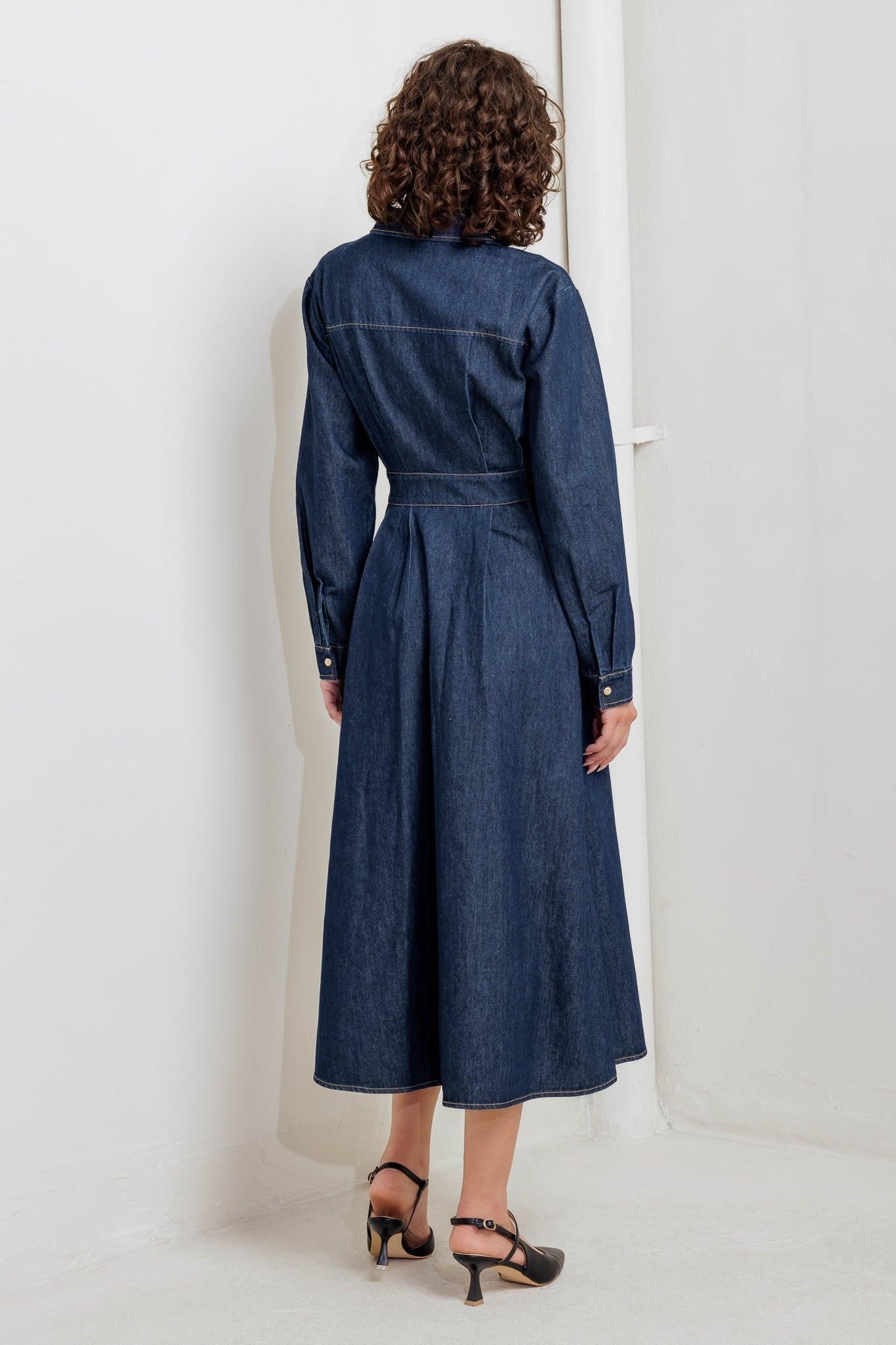 VINTAGE BLUES DENIM MIDI DRESS Flying Tomato
