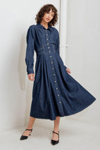 VINTAGE BLUES DENIM MIDI DRESS Flying Tomato