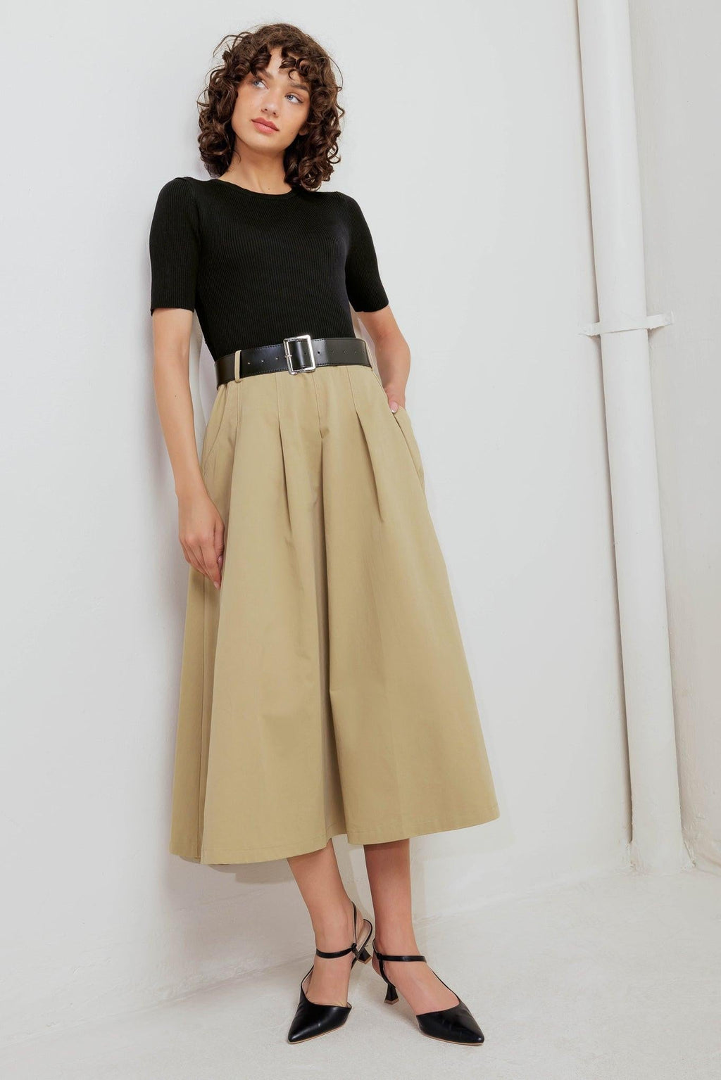 SCULPTED GRACE SWEATER WOVEN TOP AND SKIRT DRESS Flying Tomato