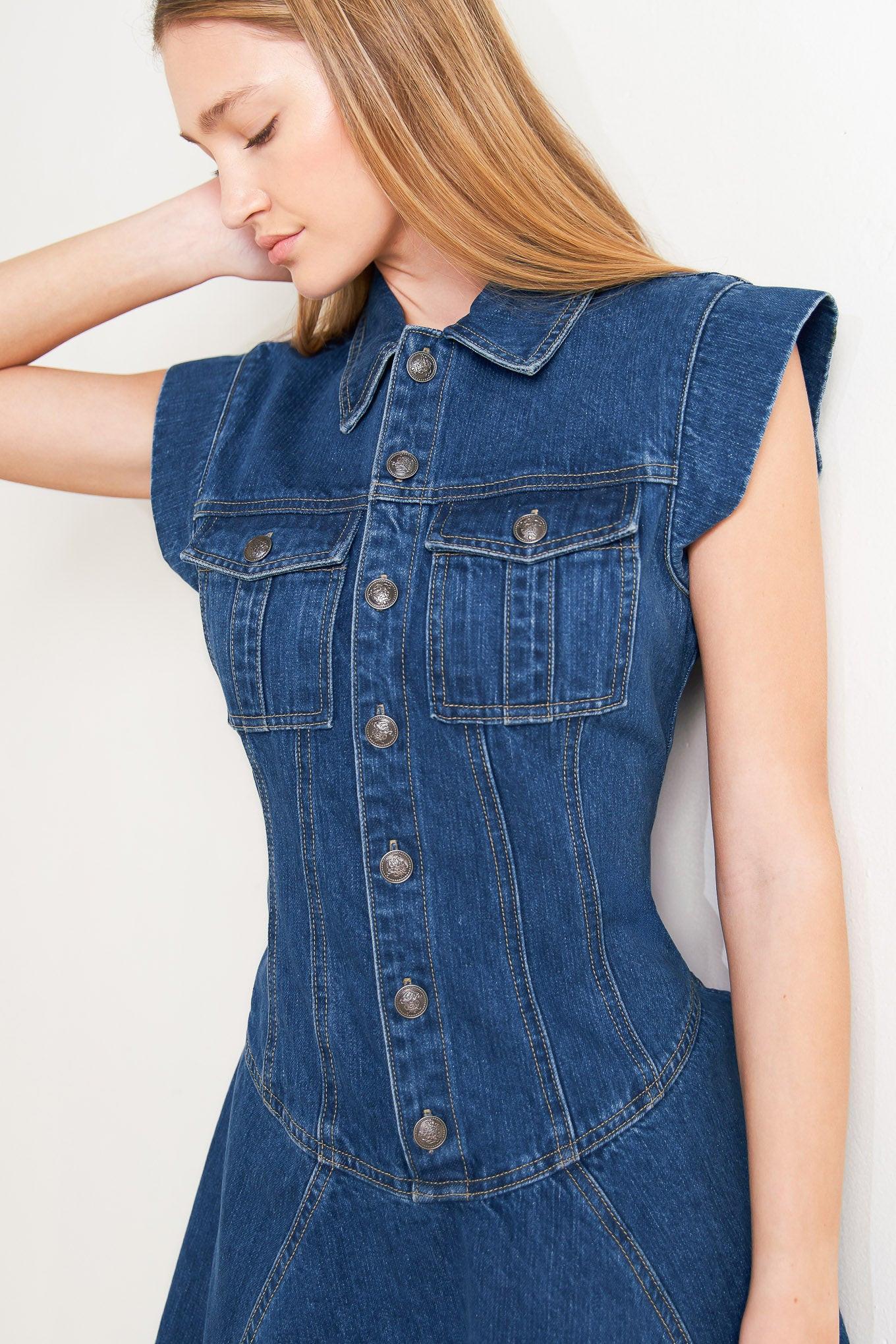 BLUE CRUSH DENIM MINI DRESS Flying Tomato