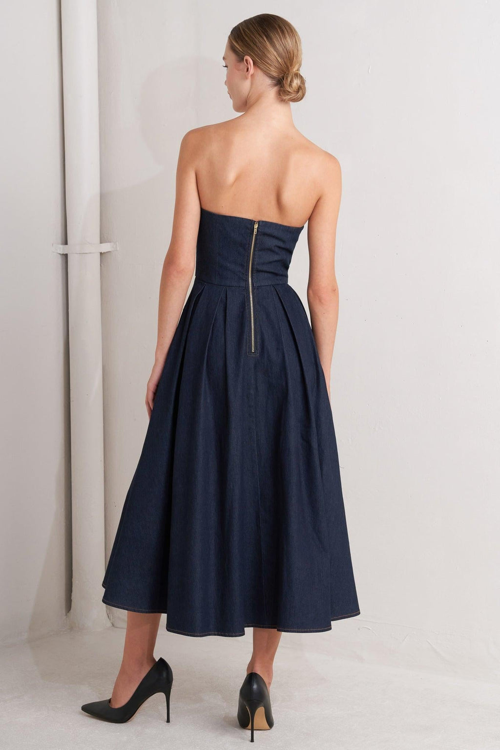 URBAN CORSET DENIM MIDI DRESS Flying Tomato