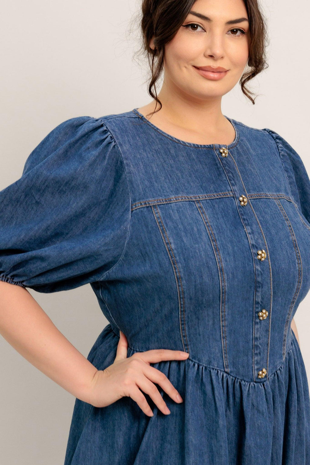 MIDDAY IN BLUE DENIM MIDI DRESS Flying Tomato