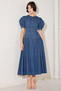 MIDDAY IN BLUE DENIM MIDI DRESS Flying Tomato