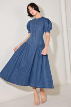 MIDDAY IN BLUE DENIM MIDI DRESS Flying Tomato