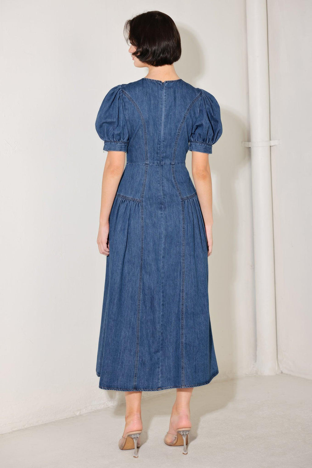 MIDDAY IN BLUE DENIM MIDI DRESS Flying Tomato