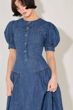 MIDDAY IN BLUE DENIM MIDI DRESS Flying Tomato