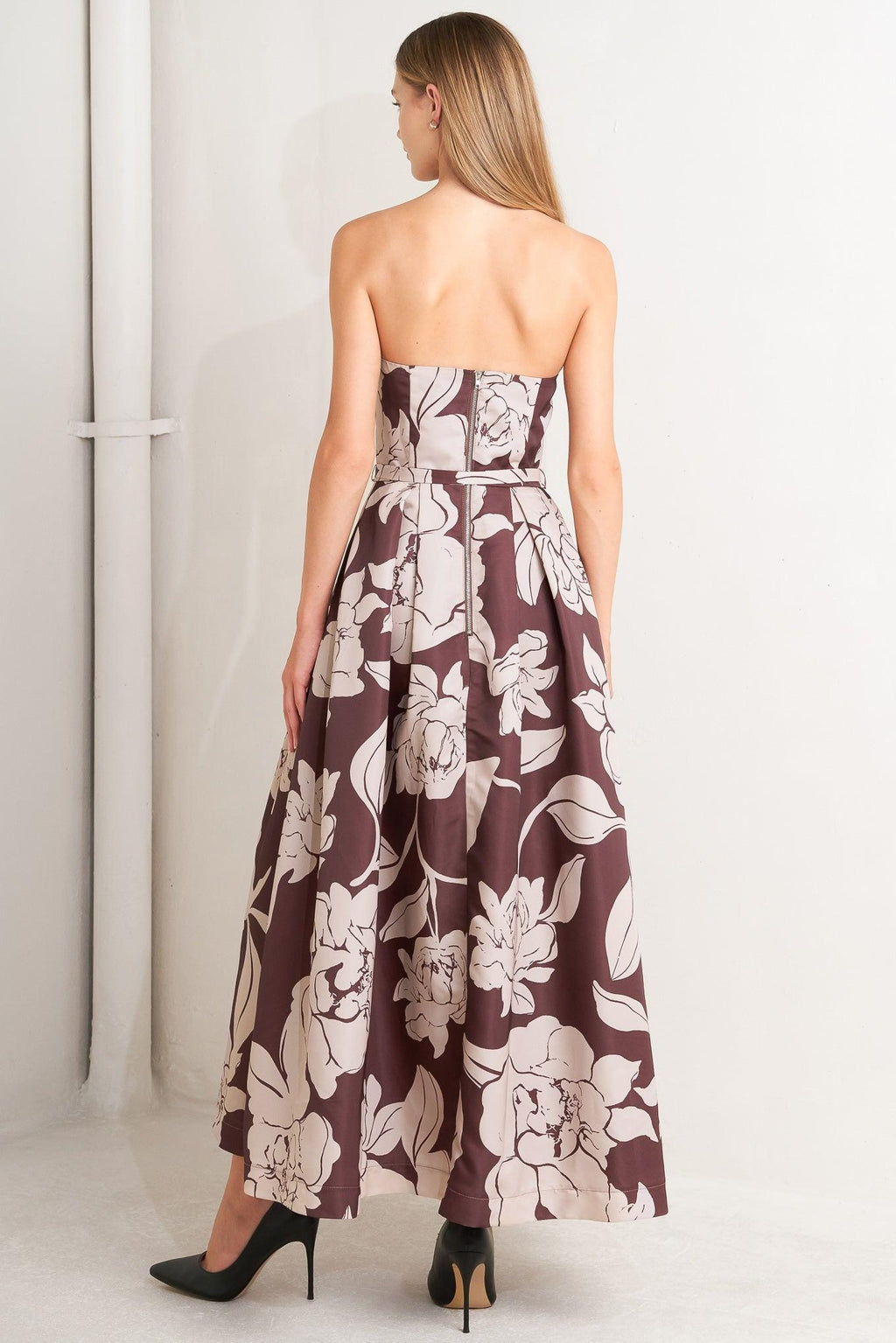 VINTAGE BLOOM STRAPLESS WOVEN MIDI DRESS Flying Tomato