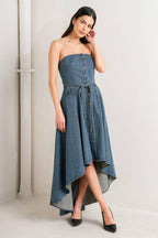MIDNIGHT VOLUME DENIM MIDI DRESS Flying Tomato