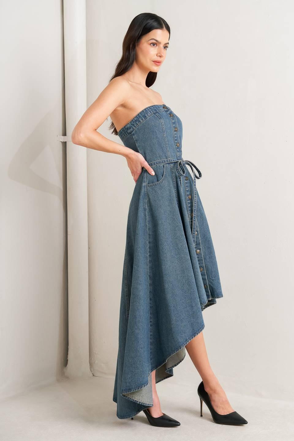 MIDNIGHT VOLUME DENIM MIDI DRESS Flying Tomato