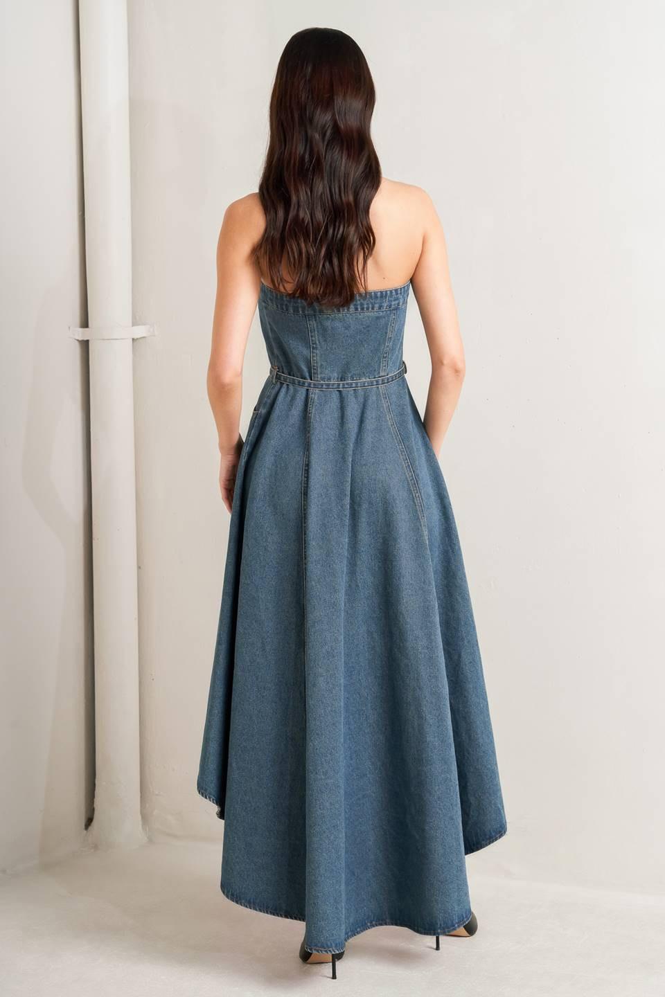 MIDNIGHT VOLUME DENIM MIDI DRESS Flying Tomato